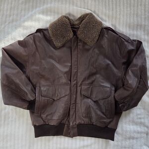Vintage Brown Leather Jacket with Shearling Collar